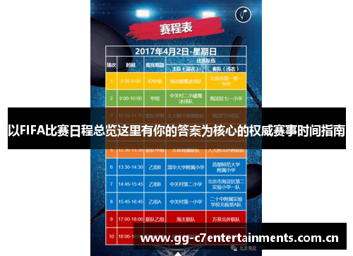 以FIFA比赛日程总览这里有你的答案为核心的权威赛事时间指南